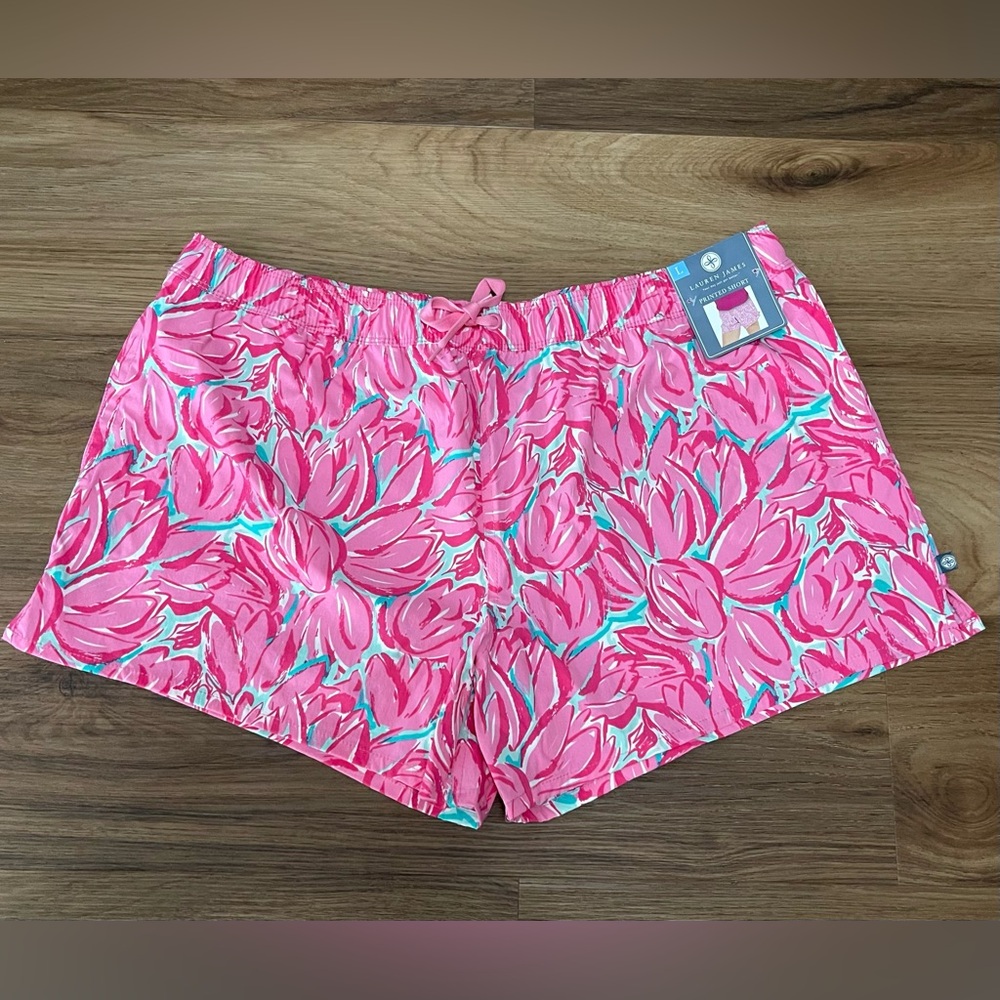 🆕Lauren James Pink Floral Swim Shorts Large - Picture 1 of 5